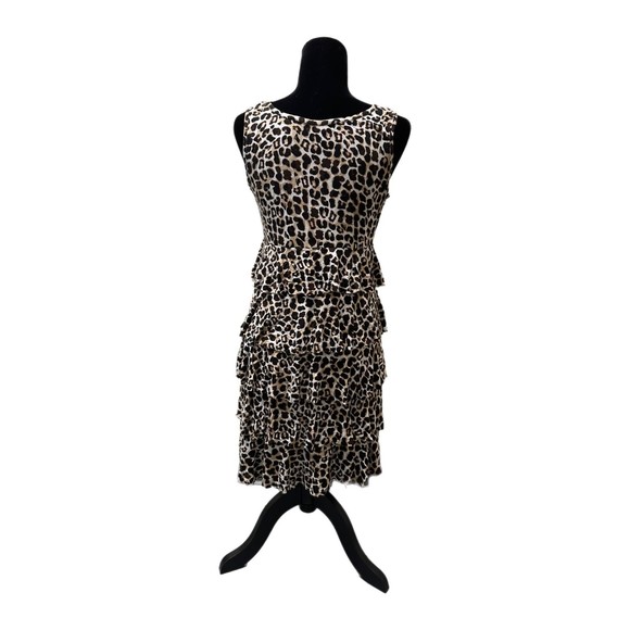 Dress Barn Leopard Print Sleeveless Ruffled Dress, Size 10, Pre-owned - Picture 2 of 7
